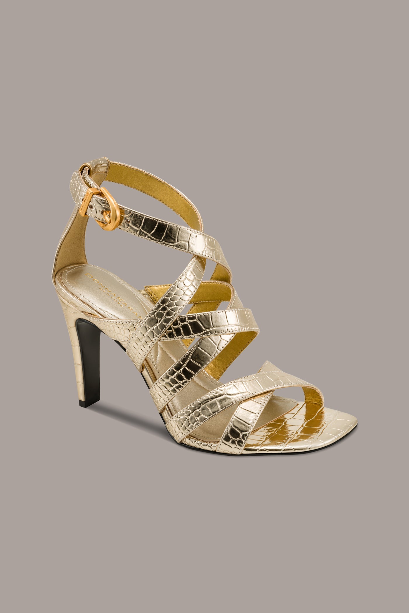 BRIARROSE METALLIC CROC-EFFECT ANKLE-STRAP SANDAL