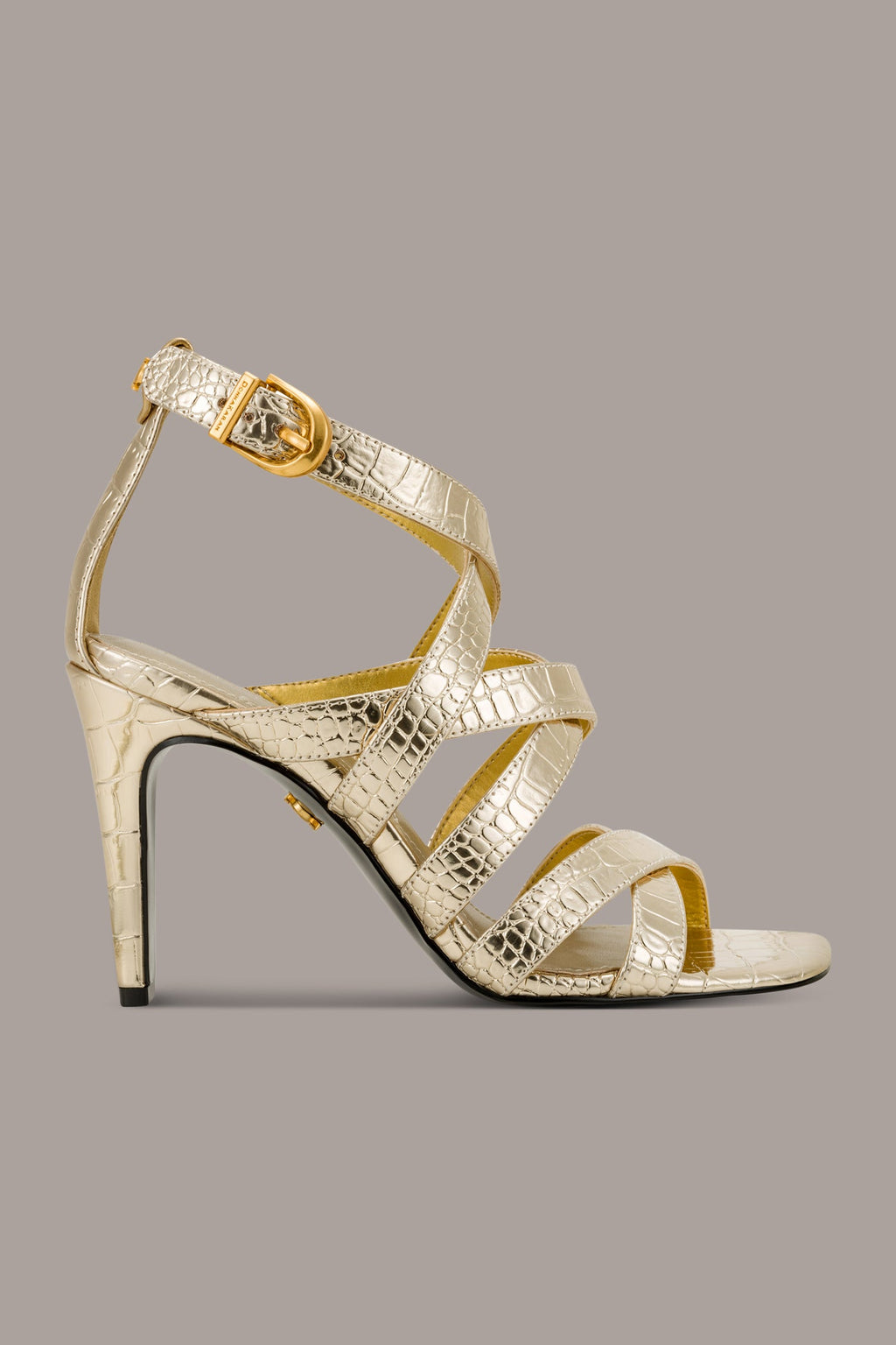 BRIARROSE METALLIC CROC-EFFECT ANKLE-STRAP SANDAL