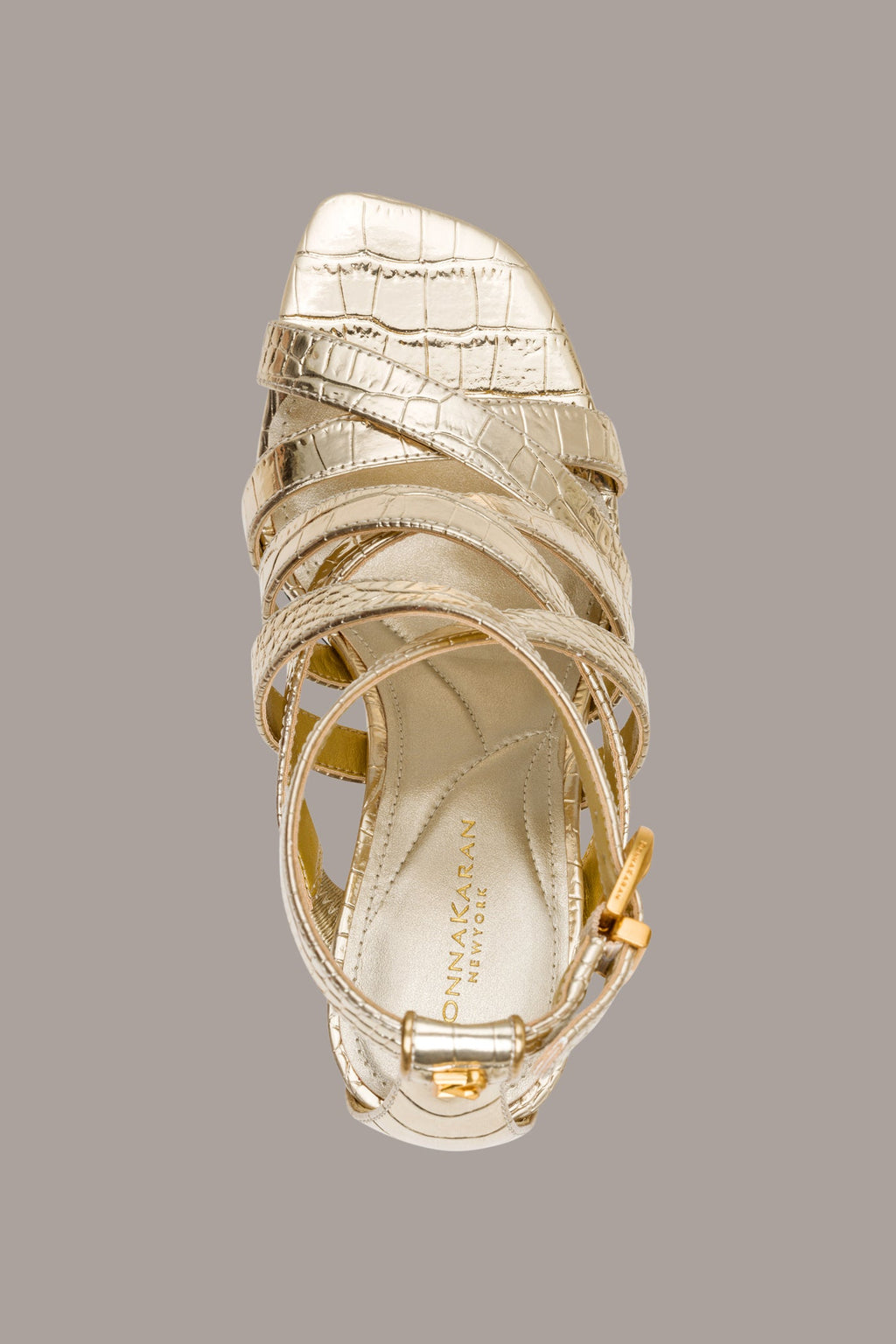 BRIARROSE METALLIC CROC-EFFECT ANKLE-STRAP SANDAL