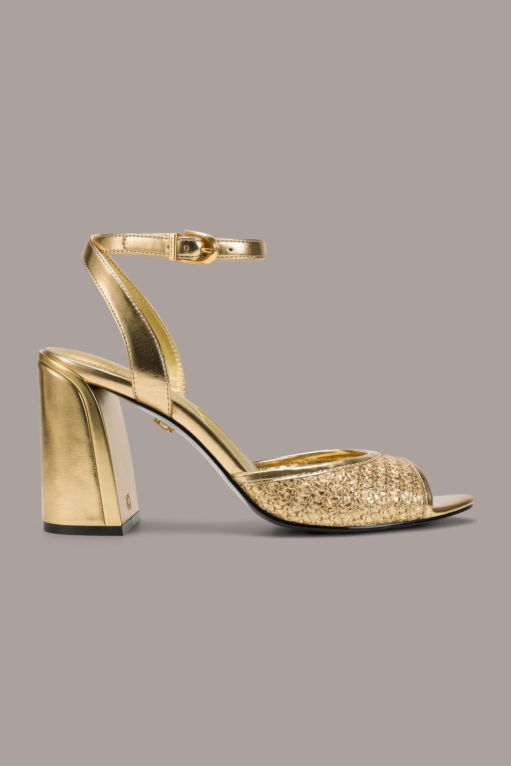 SINCLAIR METALLIC RAFFIA ANKLE-STRAP SANDAL