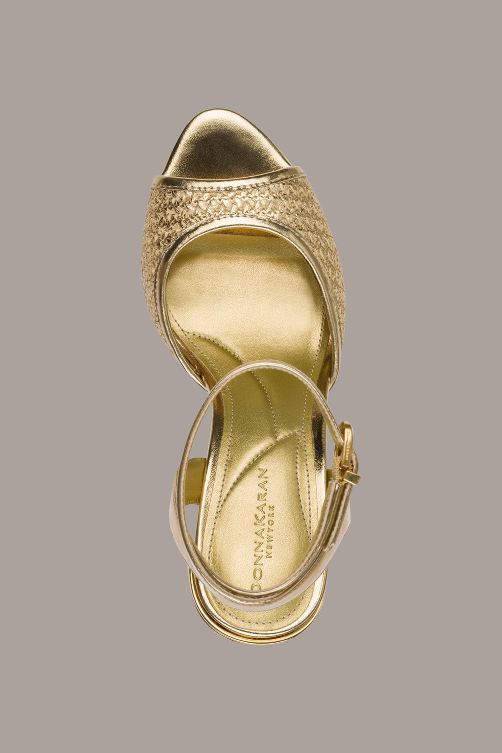 SINCLAIR METALLIC RAFFIA ANKLE-STRAP SANDAL